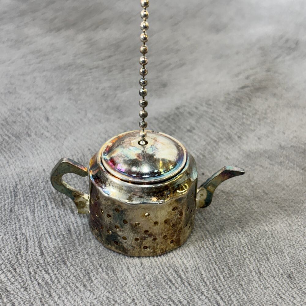Silverplate Mini Tea Ball Infuser Kettle Teapot Shaped No Saucer VTG Hong Kong